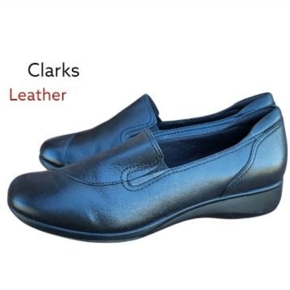 Clarks Leather Slip On May Poppy Black Loafer Casual Dress Oxford Shoe Women 11 - Picture 4 of 8